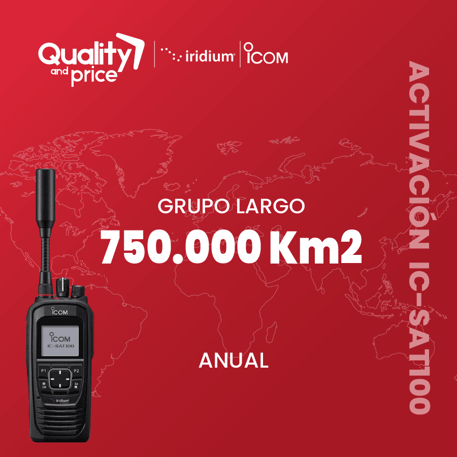 Activación radio satelital IC-SAT100 Grupo Largo 750.000 Km2