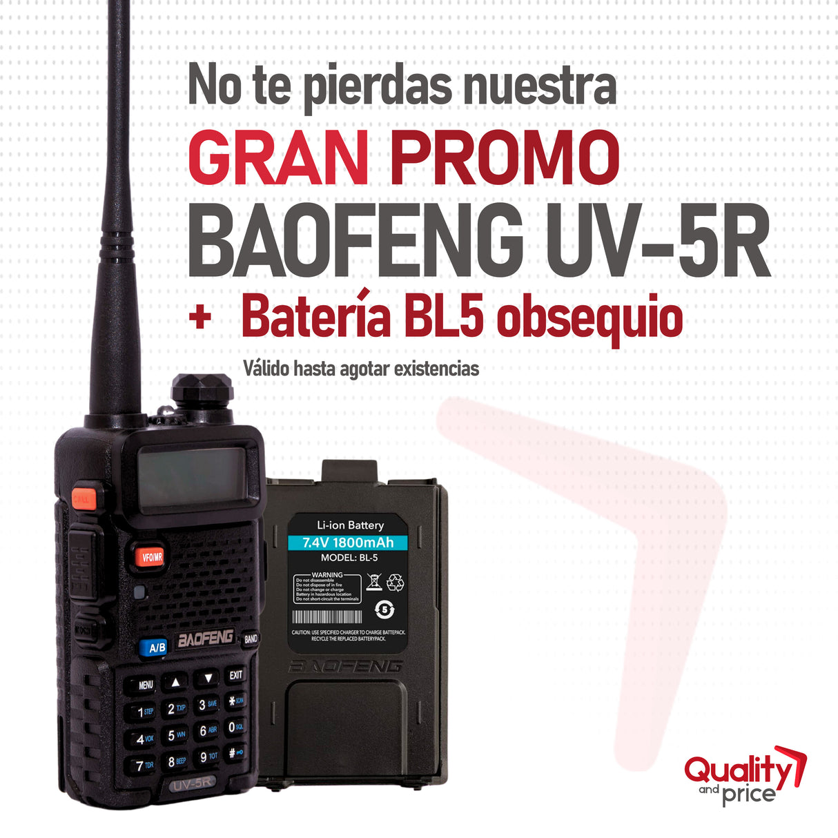 Radio Portatil Baofeng UV5R UHF VHF + batería adicional
