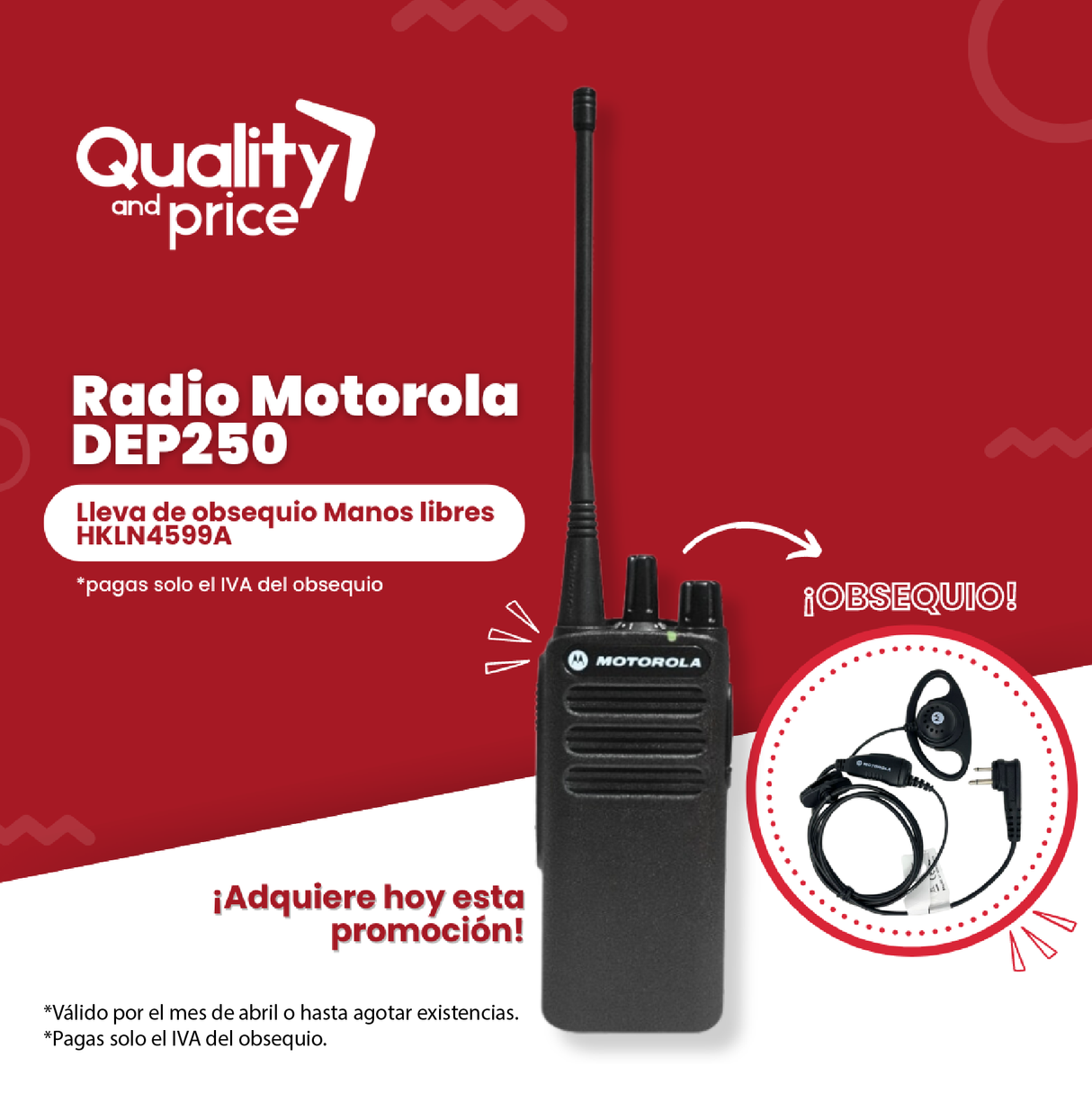 Promoción Radio Portátil Motorola DEP250 + Manos libres HKLN4599