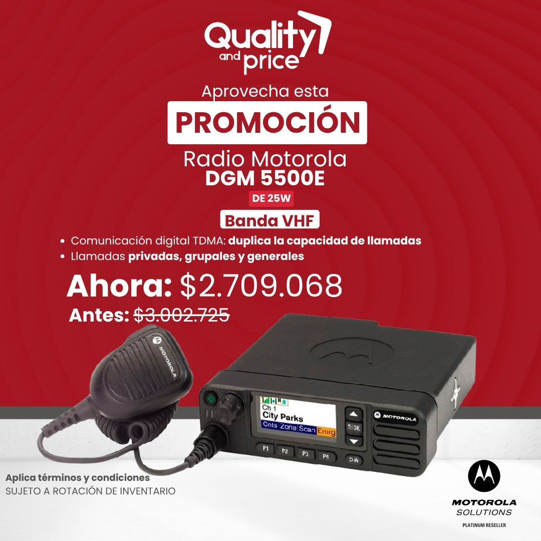 Promoción en el Radio Movil Motorola DGM5500E 136-174M 25W BT WIFI CD Banda VHF
