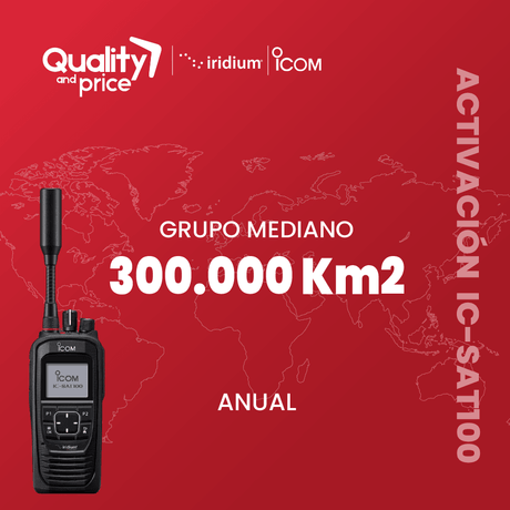 Activación radio satelital IC-SAT100 Grupo Mediano 300.000 Km2