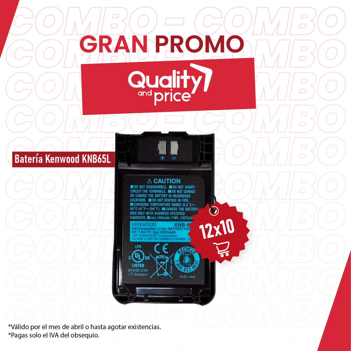 PROMOCIÓN Compra 10 y llévate 12 - Batería Kenwood KNB65L para Radio Portátil TK3000 TK2000